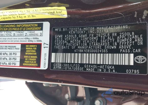 2013 Toyota Avalon Xle Premium from USA, damaged, VIN 4T1BK1EB5DU024565